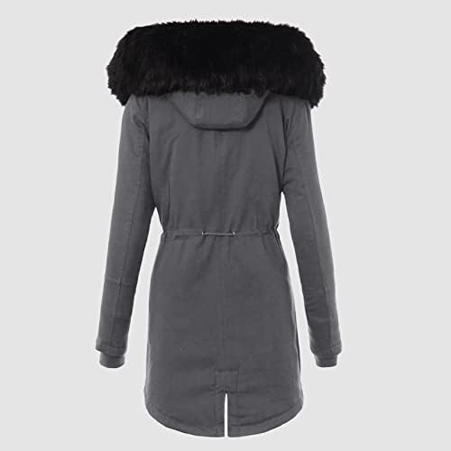 Kadın Kışlık Mont Artı Boyutu Yaka Yaka Uzun Kollu Ceket Vintage Kalınlaşmak Kapşonlu Yastıklı Giyim Ceketler
