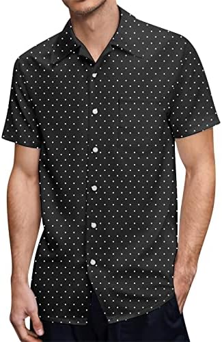 Apfopard Erkek Yaz Casual Gömlek 2023 Kısa Kollu Düğme Aşağı Baskılı Fit Yakalı Üst Tunik Bluzlar Cep Düz