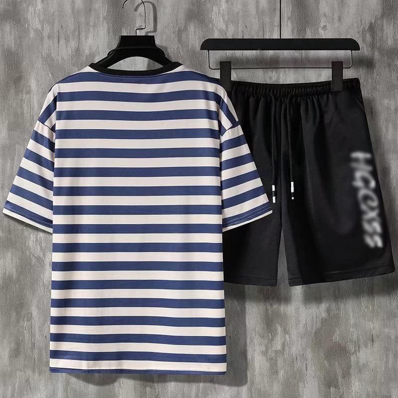 MMLLZEL Erkekler Kıyafet Setleri Rahat Yaz erkek Şerit Iki Parçalı Set T-Shirt + Kısa Sokak spor elbise (Renk: A, Boyut :