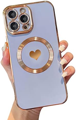 Kadınlar için iPhone 14 Pro Kılıf için Womdakon Manyetik Kılıf, Sevimli Lüks Stil Elektroliz Aşk Kalp Deseni, Lens Pozisyonu