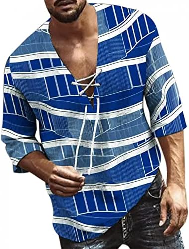 XXBR Erkek V Yaka Bağcıklı Henley Gömlek, Sonbahar Pamuk Keten Kelebek İpli Uzun Kollu Casual Tee Üstleri Erkek Pamuk Keten