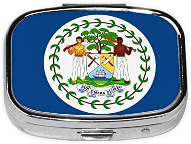Belize bayrağı Kare Mini Hap Kutusu Seyahat Tıp Bölmeleri Organizatör Taşınabilir Metal Hap Durumda
