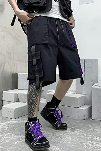 Ambcol erkek koşucu pantolonu Techwear Hip Hop harem pantolon Streetwear Taktik eşofman altları İpli ile