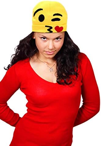 Çocuklar Emoji bere şapka kış hediye öpücük ve LOL komik şapkalar sarı moda bir boyut