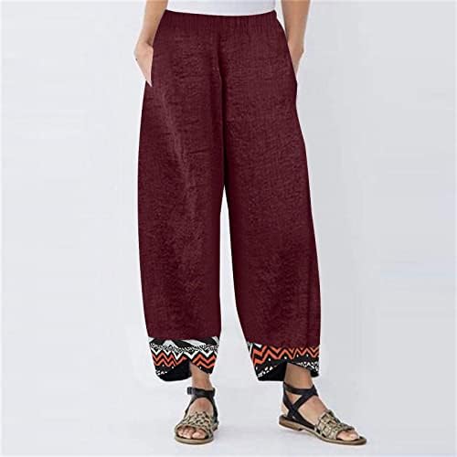 Yaz Keten Pantolon Kadınlar için Yaz Pamuk Keten Kırpılmış Pantolon Düz Renk Düz Bacak Boho Sweatpants Cepler ile