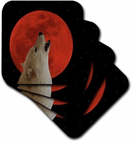 3dRose CST_9167_4 Lunar Wolf - Seramik Karo Bardak Altlığı, 8'li Set