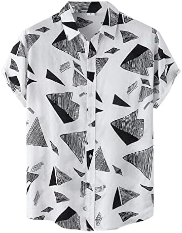 WYBAXZ Noel Ceketler Erkek Göğüslü Geometrik Baskılı Gömlek Kısa Yaka Kollu Gömlek Casual erkek Tek