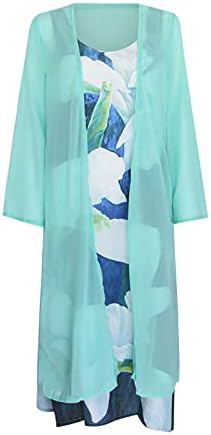 Yaz elbisesi Kadınlar için 2023 O-boyun Kolsuz Şifon Katı Hırka Çiçek baskılı uzun elbise Dökümlü İki Parçalı Set Maxi Elbise