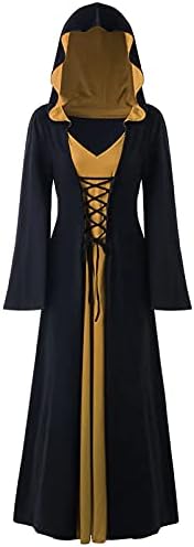 TIFZHADIAO Cadılar Bayramı Kapşonlu Elbiseler Kadınlar için Ortaçağ Vintage Hoodie Pelerin Elbise Rönesans Kostüm İrlandalı
