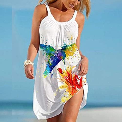 Balakie Yaz Elbiseler Kadınlar için Rahat Plaj Sundress Ayçiçeği Kolsuz Bohemian Elbise Gevşek Tank Elbise