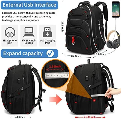 Erkekler için Bonıyee Laptop Sırt Çantası-Günlük İşe Gidip Gelmek ve Seyahat Etmek için USB Şarj Bağlantı Noktasına Sahip