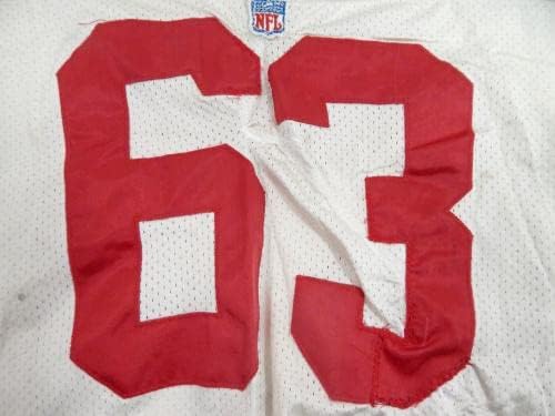 1980'lerin sonu 1990'ların başı San Francisco 49ers 63 Oyun Kullanılmış Beyaz Forma 52 697-İmzasız NFL Oyun Kullanılmış