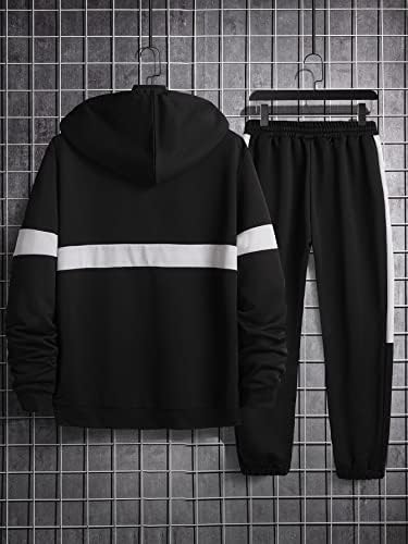 FDSUFDY İki Parçalı Kıyafetler Erkekler için Erkekler Kontrast Paneli İpli Hoodie ve Sweatpants (Renk: Siyah, Boyutu: Büyük)