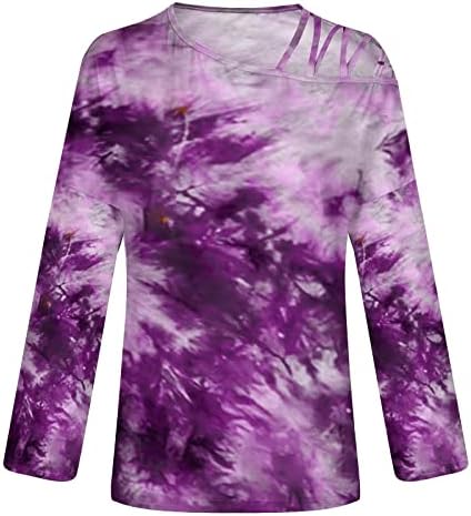 NOKMOPO Bayan Gömlek Şık Rahat Kapalı Omuz Kadınlar için Tops Sonbahar Moda Gömlek Uzun Kollu Tunik Kravat Boya Baskı