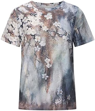 Kadın Casual Çiçek Üstleri Crewneck yazlık gömlek Kısa Kollu T Gömlek Zarif Sevimli Tees Egzersiz Moda Tunik Bluzlar