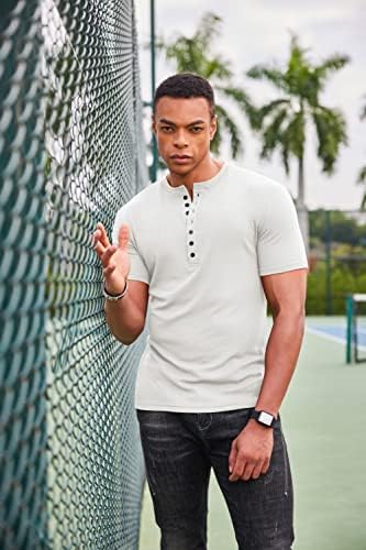COOFANDY erkek Henley Kas T Shirt 2 Paket Kısa Kollu Rahat Nervürlü Örgü Gömlek Streç Egzersiz Spor Atletik Tee Gömlek