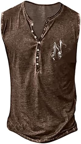 FFNMZC Erkek Gömlek Giyim Düğmeli Fanilalar Spor Fit Kolsuz Egzersiz Gömlek Kas Tankı Üstleri Vintage Henley Yelek