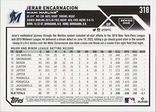 2023 Topps 318 Jerar Encarnacion RC Çaylak Miami Marlins Serisi 1 MLB Beyzbol Ticaret Kartı