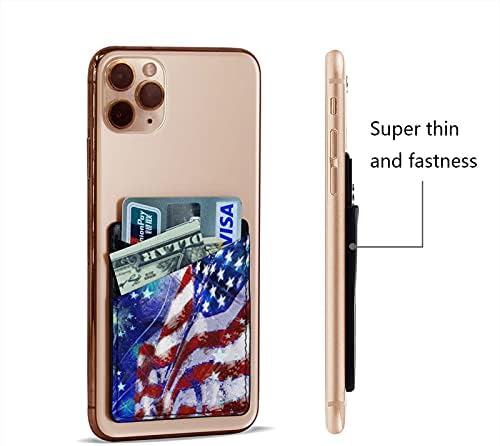 Amerikan Bayrağı 21-1 cep telefonu kartı tutucu kollu Pu Deri iPhone arkası için