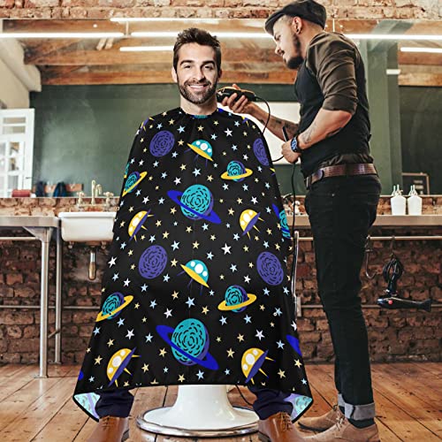 visesunny Berber Pelerin Uzay Saturn Galaxy Uzay Polyester Saç Kesme Salon Pelerin Önlük Anti-Statik Saç Kesimi Tıraş Bezi