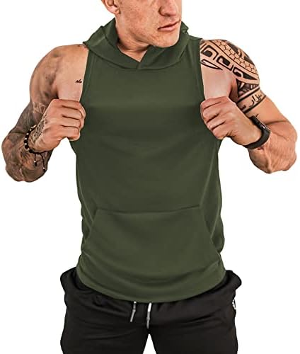 Erkek Egzersiz Kapşonlu Tankı Üstleri Spor Kolsuz Hoodies Kuru fit Vücut Geliştirme Kas Kesim T-Shirt Atletik Yelek Cep ile