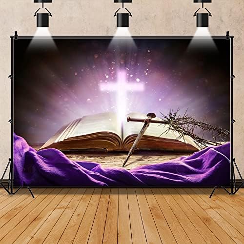 ZARROUEA 7x5ft Çapraz Zemin Kilise Dikenler Çivi Vintage Kağıt Kutsal Mesih Açık İncil Kutsal ışık Tanrı Korusun Fotoğraf