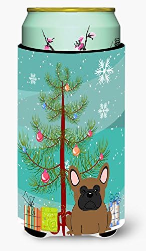 Caroline's Treasures BB4138TBC Merry Christmas Ağacı Fransız Bulldog Kahverengi Uzun Boy Hugger, Can Soğutucu Kol Hugger