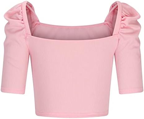 lcepcy Kare Boyun Puf Kısa Kollu Kırpma Üstleri Kadınlar için Slim Fit Düz Renk kısa tişört Rahat Yaz Tee Gömlek