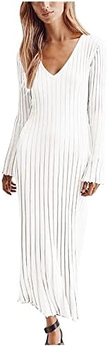 SUTWOEN Elbise Kadınlar için 2023 Casual Katı Maxi Elbise V Yaka Uzun Kollu Resmi Elbiseler Casual Slim Fit Düğün Konuk Elbise