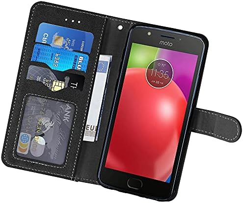 Asuwish Moto E4 Cüzdan Kılıf ile Uyumlu ve Temperli Cam Ekran Koruyucu Kapak Kredi Kartı Tutucu Standı Kickstand Cep Telefonu