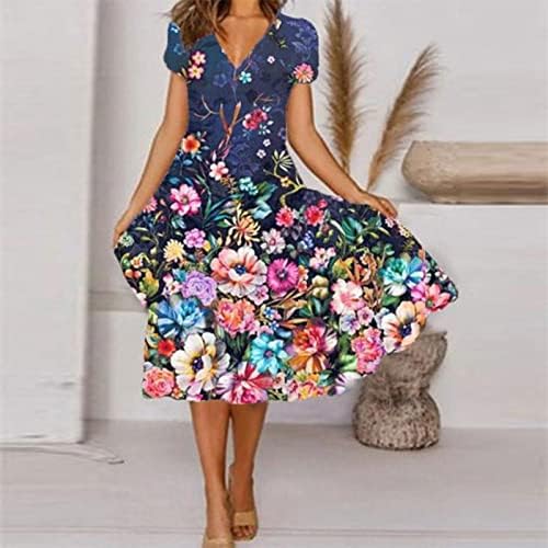 NOKMOPO Kısa Kollu Elbiseler Kadınlar için 2023 Yaz Rahat Moda Çiçek Baskı Kısa Kollu V Yaka askı elbise