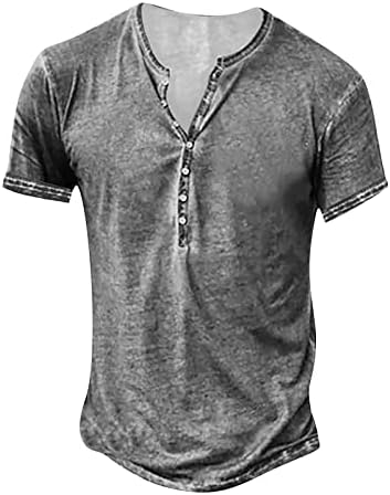 ZEFOTİM Henley Gömlek Erkekler için Uzun/Kısa Kollu Düğme Aşağı V Boyun Rahat Moda Grafik Vintage Sıkıntılı Gömlek