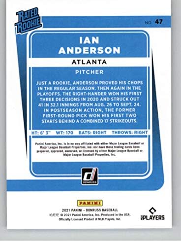 2021 Donruss 47 Ian Anderson Çaylakları Derecelendirdi RC Çaylak Atlanta Braves Beyzbol Ticaret Kartı