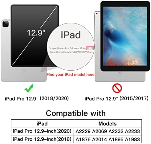 JETech iPad kılıfı Pro 12.9 İnç (3rd / 4th Nesil, 2018/2020 Model), destek Kalem Şarj, ince Standı Sert Arka Kabuk Akıllı