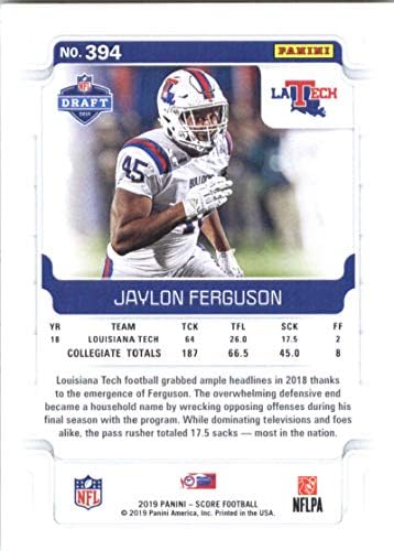 2019 Puan 394 Jaylon Ferguson RC Çaylak Louisiana Tech Bulldogs NFL Futbol Ticaret Kartı