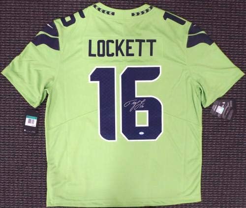 Seattle Seahawks Tyler Lockett İmzalı Aksiyon Yeşil Renk Rush Nike Dimi Jersey Beden XL MCS Holo Stok 159149-İmzalı NFL