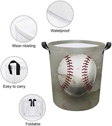 Vintage beyzbol tarzı büyük çamaşır sepeti sepet çanta yıkama üniversite yurt için kolları ile taşınabilir