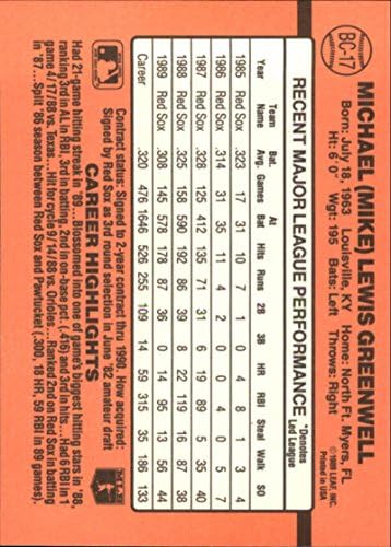 1990 Donruss Bonus Mvp'leri BC-17 Mike Greenwell NM - MT Red Sox