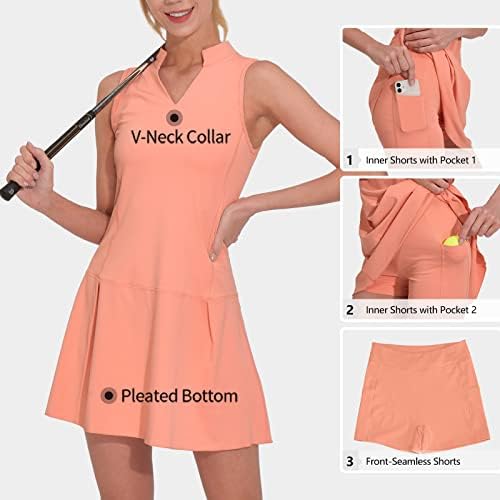 M MOTEEPİ Atletik egzersiz elbisesi Kadınlar için Kolsuz Bayan Golf Elbise Tenis Şort ve Cepler ile