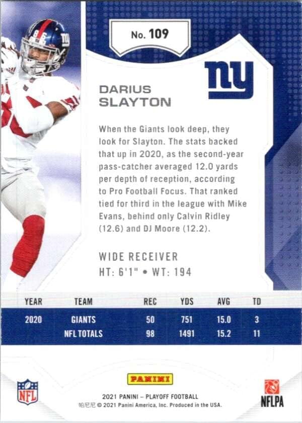 2021 Playoff 109 Darius Slayton New York Giants NFL Futbol Ticaret Kartı