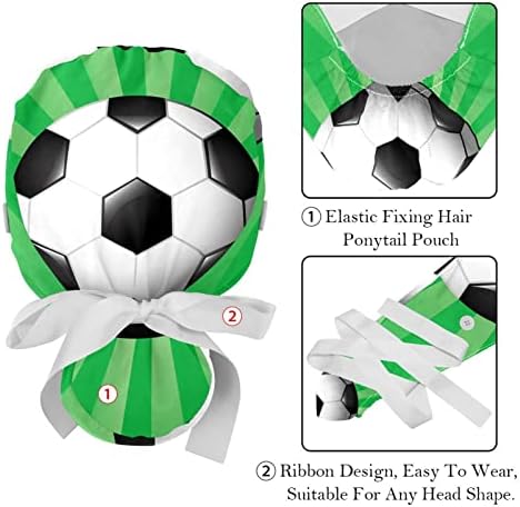 Kadınlar için Ter Bandı ile 2 Paket Çalışma Kapaklar, futbol Futbol Yeşil Arka Plan At Kuyruğu Kese Fırçalayın Şapkalar