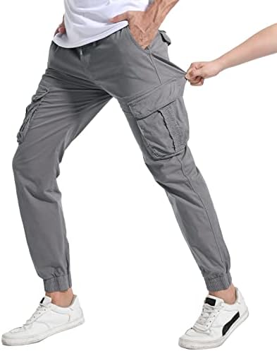 LEPOAR erkek Yürüyüş Kargo Pantolon Joggers Slim Fit Streç Hafif Rahat Iş cepli pantolon İpli Bel