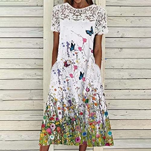 Kadınlar için yaz Elbiseler 2023, çiçek Maxi T Gömlek Elbise Dantel Ekleme üst giysi Uzun Kelebek Grafik Elbise için Parti