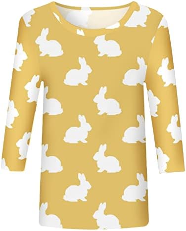 Paskalya Gömlek Kadınlar için Sevimli Tavşan Tavşan Grafik Baskı T-Shirt 3/4 Kollu Casual Bluz Yaz Yuvarlak Boyun Tees En