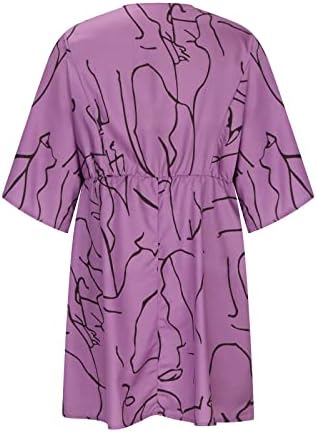 Kadınlar için yaz Elbiseler 2023, rahat Baskı Yarım Kollu Mini Kısa Elbise Bayan Düğme V Boyun Yüksek Bel Elbise için Parti