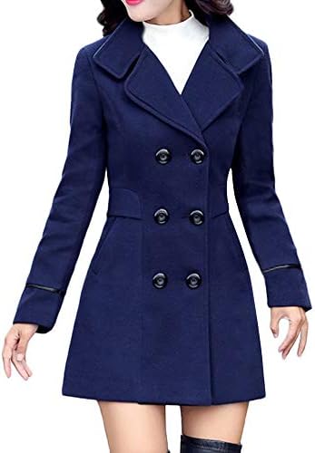 TIMEMEANS Mont Kadınlar için Ceketler Kadınlar için Yün Kruvaze Ceket Zarif Uzun Kollu Çalışma Ofisi Moda Ceket Mavi