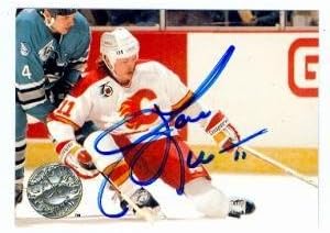 Gary Leeman imzalı hokey kartı (Calgary Flames) 1992 Pro Set Platinum 162-İmzalı Hokey Kartları