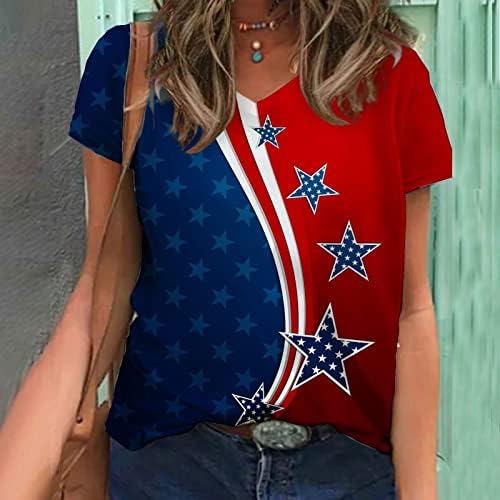 lcepcy 4th Temmuz Gömlek Kadın, Bağımsızlık Günü Yaz Amerikan Bayrağı Baskı Gevşek Kısa Kollu V Yaka Bluz Tees Tops