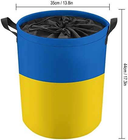 Ukrayna Bayrağı çamaşır sepetleri Kolları ile Su Geçirmez Katlanabilir İpli Yuvarlak Giysi Sepetleri Depolama Organizatör