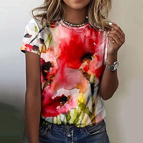 Kızlar Kısa Kollu %2023 Pamuk Crewneck Tekne Boyun Grafik Baskı Çiçek Bluz T Shirt T Shirt Bayan ZE